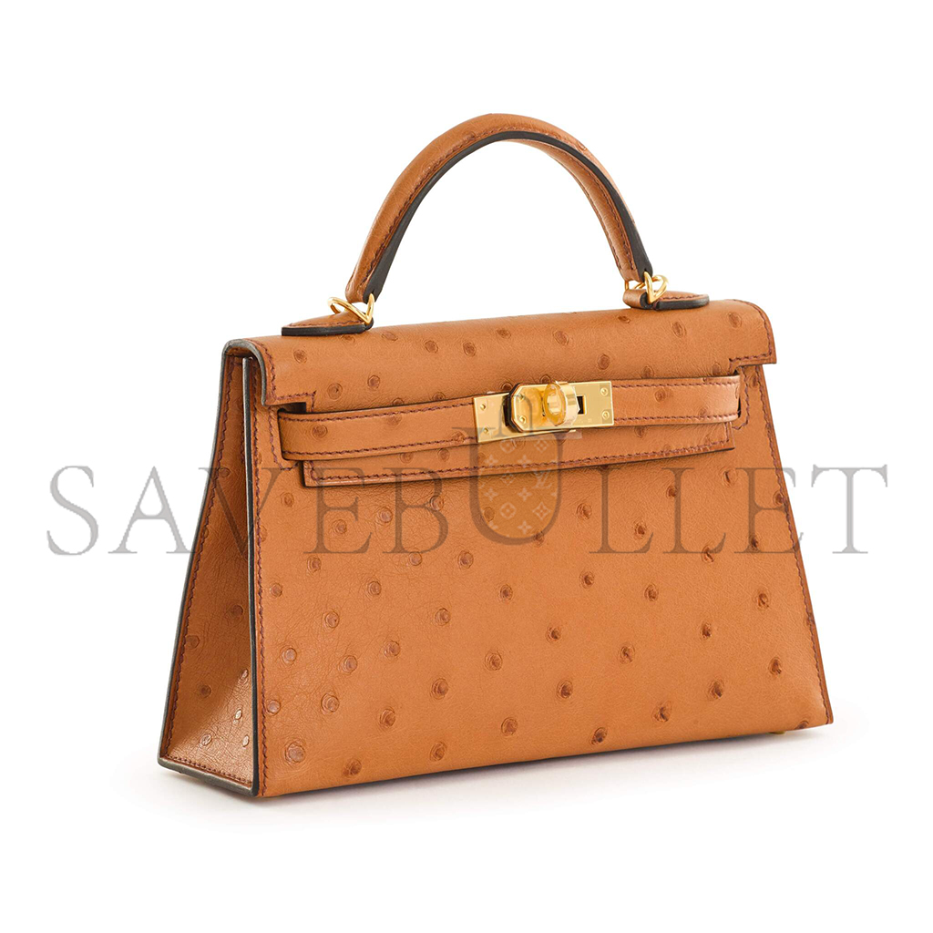 H**mes master cognac ostrich mini kelly ii gold hardware (19*12*5.5cm)